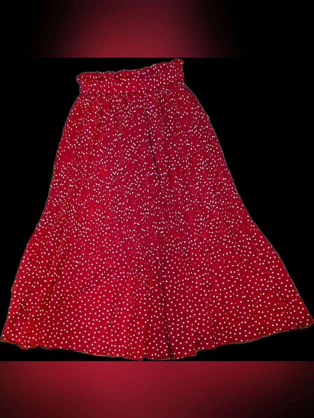 Red Polka Dot A-Line Midi Skirt with Elastic Waist - Picture 2 of 4